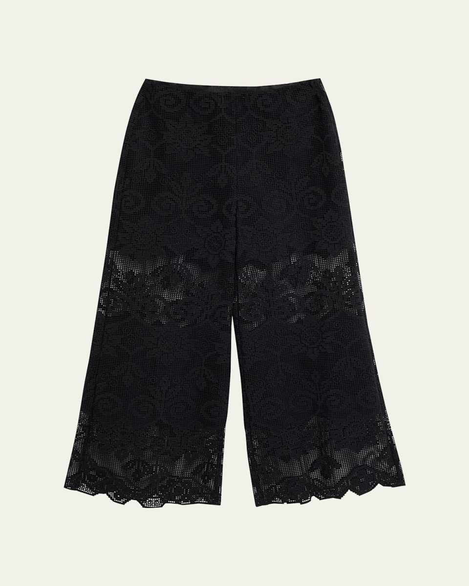 Gina Wide-Leg Geometric Floral Lace Pants